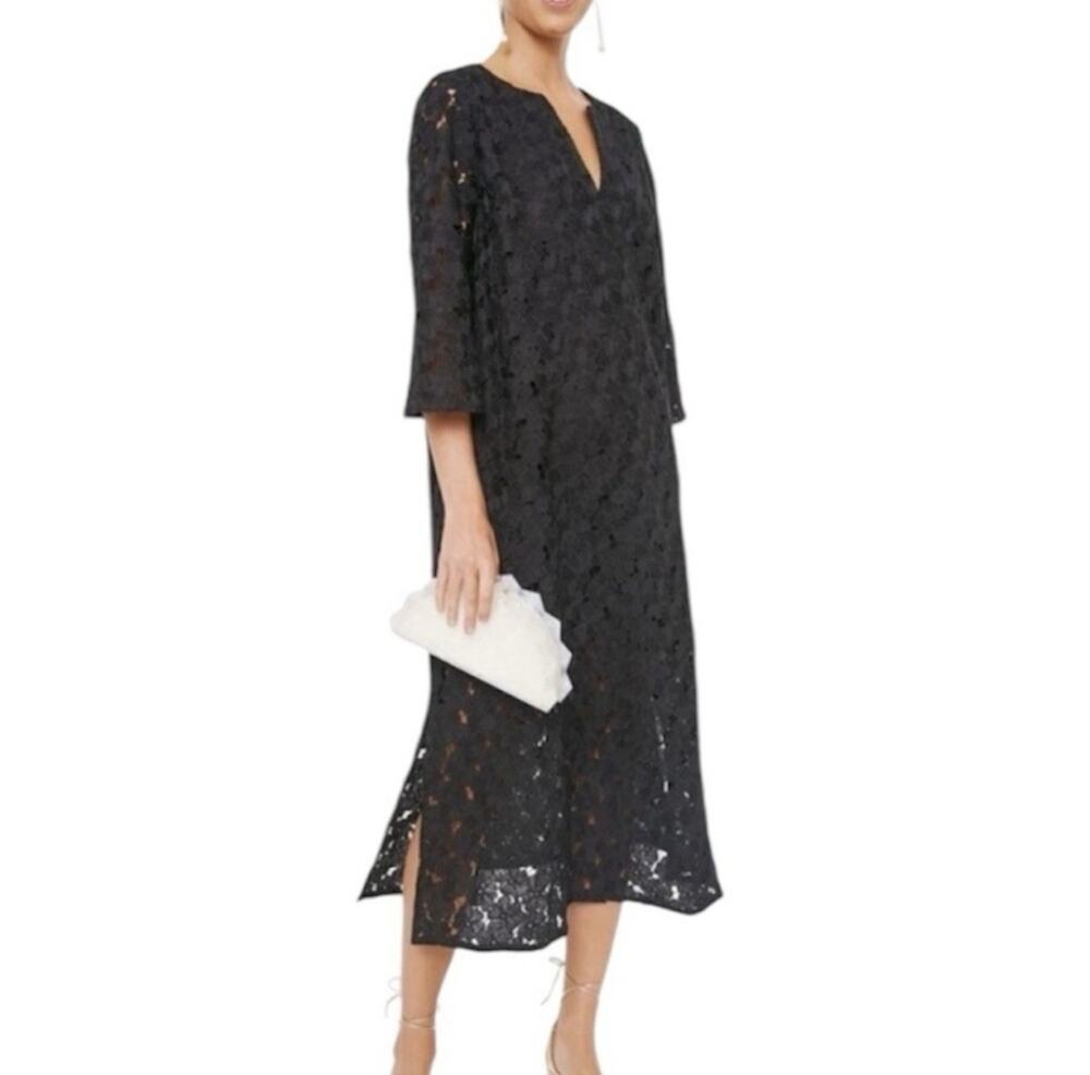 NWT Tuckernuck Black Lace Jamie Eyelet Midi Kaftan Dress V-Neck Lined Floral s